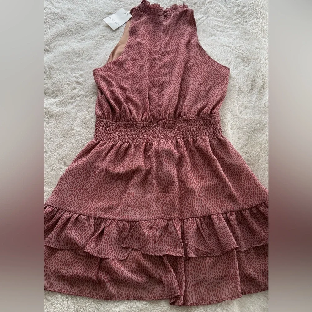NWT Mini Halter Summer Party Dress Dusty Rose Pink Leopard XL 286 - Picture 4 of 7